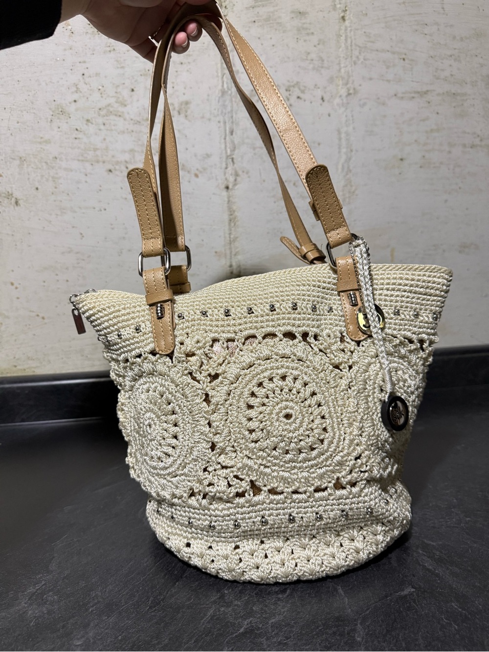 The Sak Crochet Woven Hobo Handbag Boho Summer Purse Vacation 70 Retro Festival - Picture 5 of 9